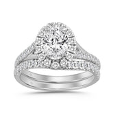 14K WHITE GOLD 1 1/2CT ROUND/OVAL DIAMOND LADIES BRIDAL SET (CENTER STONE OVAL DIAMOND 1.00CT)